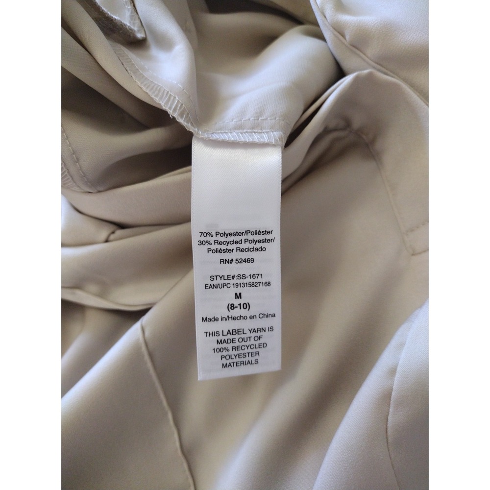 Scoop Jumpsuit Woman Medium Beige Flare Long Sleeves Collared Belted Silky - Picture 8 of 8